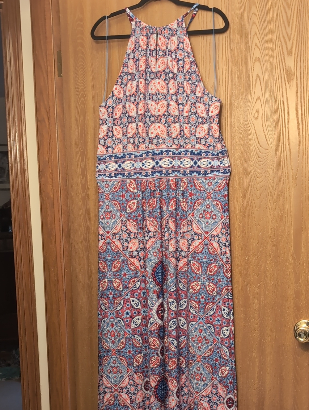 London Times Red and Blue Patterned Halter Dress